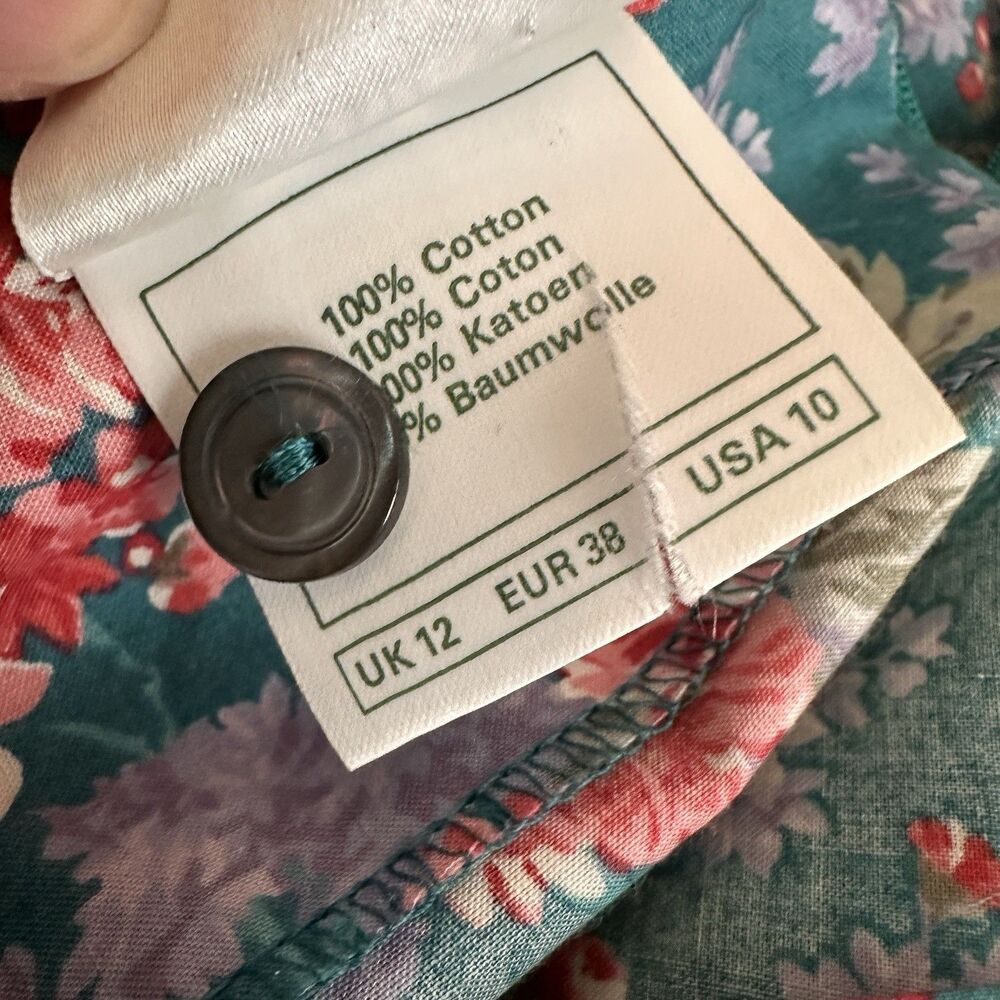 Vintage Laura Ashley Prairie Maxi Dress Floral Cottagecore 10 Cotton Puff Teal - Picture 11 of 12
